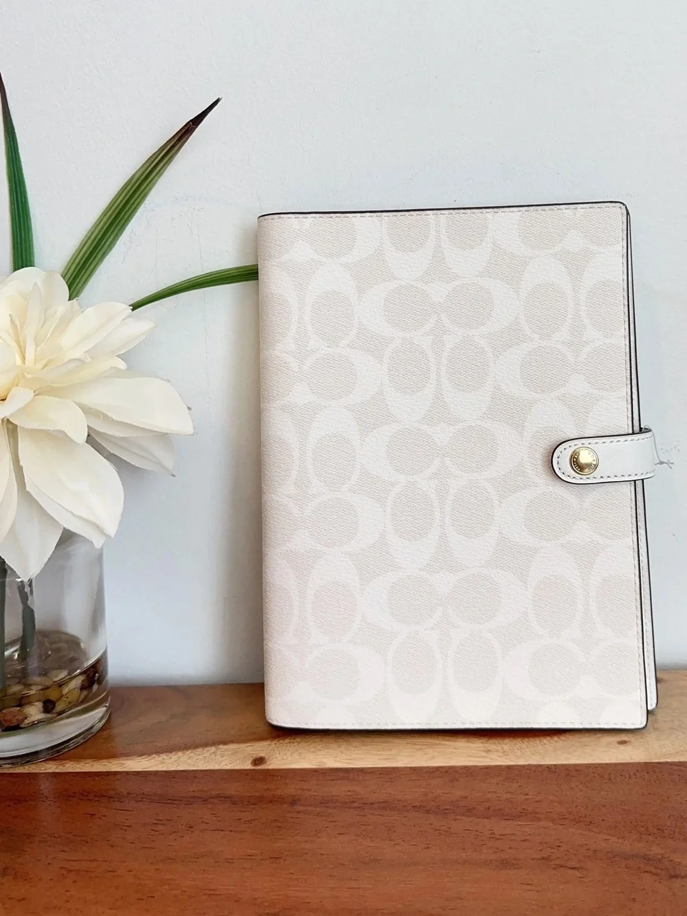 Coach Light Pink & White Signature Agenda Cover with Snap